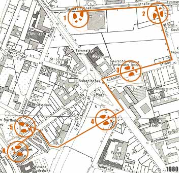 Karte der Stationen | zur Aktion "Im Gehen Preußen verstehen", IDZ Berlin 1981.