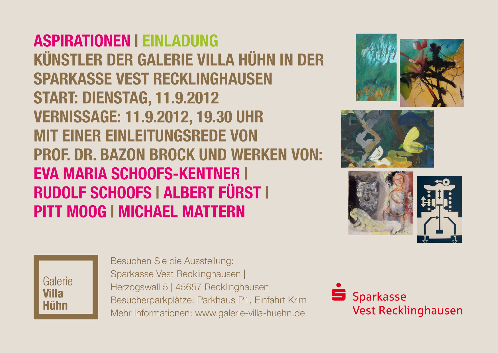Künstler der Galerie Villa Hühn (Gevelsberg) in Recklinghausen, Bild: Flyer S. 1, 11.09.2012.