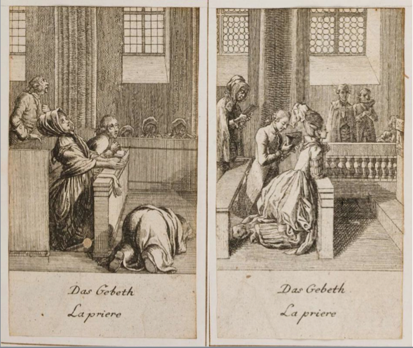 Das Gebeth – La priere (1778), Bild: Radierungen von Daniel Nikolaus Chodowiecki aus dem Göttinger Taschenkalender mit Erklärungen Georg Christoph Lichtenbergs 1778-1783..